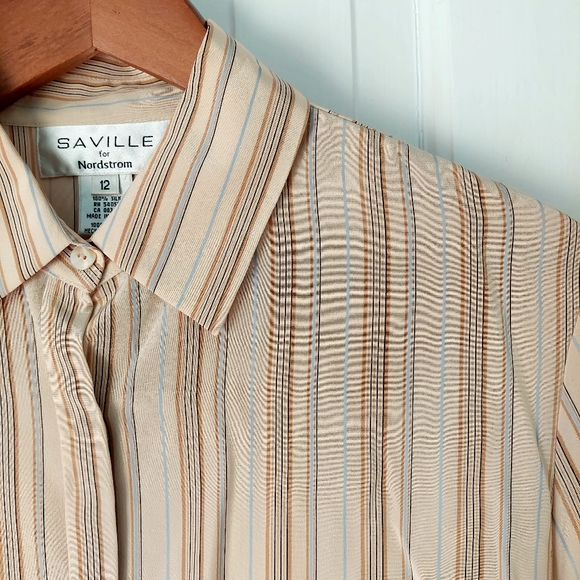 Saville for Nordstrom 100% Silk Striped Button-down Dress Shirt Sz 12 - Picture 3 of 10